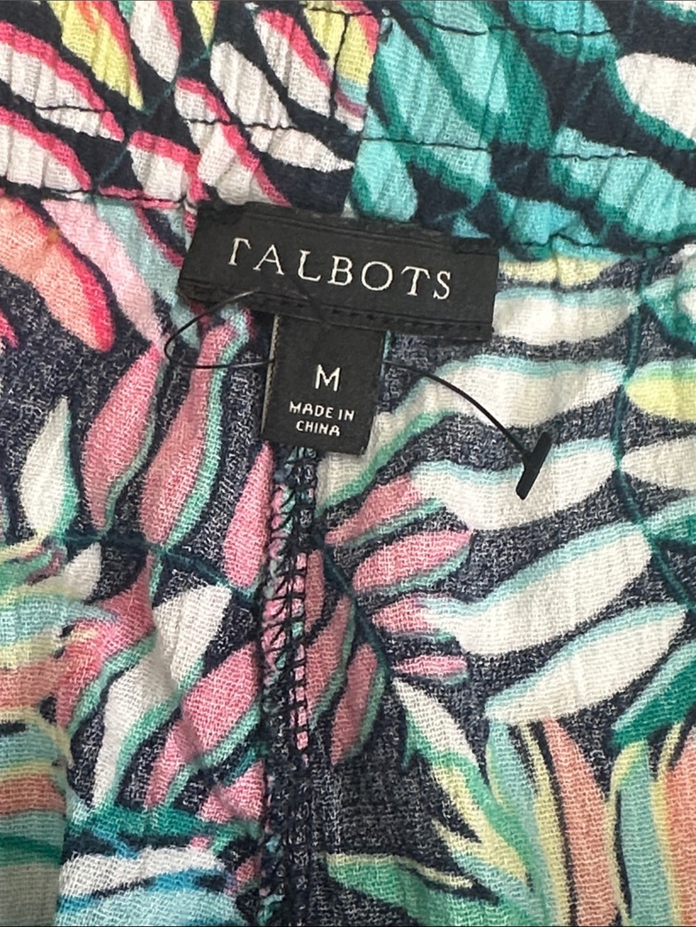 Talbots Crinkle Cotton Beach Pants Breezy Palm Print Resort Wear Coastal Medium - Picture 7 of 12